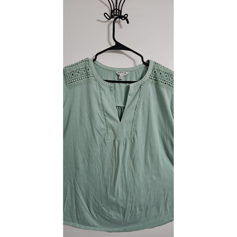 Orvis Anna Crochet Top Womens 2X Green V-Neck Casual Flowy Beach Lounge Wear - Picture 3 of 10